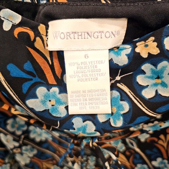 Vintage Style Worthington Dark Blue Floral Midi A-Line Skirt Black Orange Floral - Picture 5 of 6